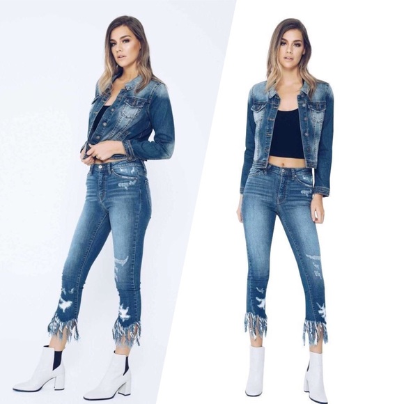 $ FIRM 🌷High Rise Distressed Jeans Frayed Hem - Picture 4 of 5